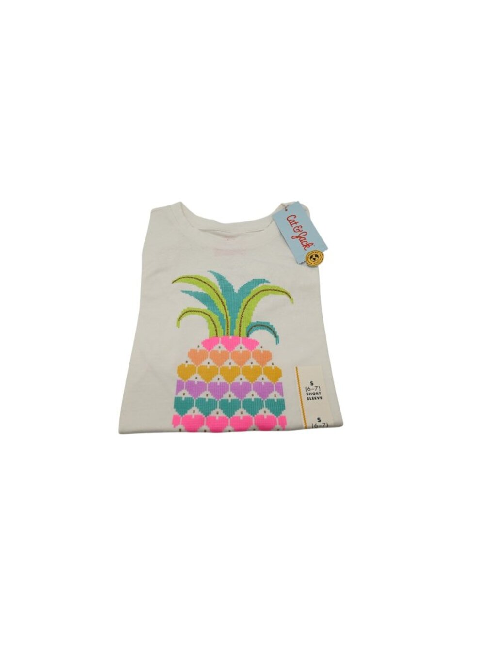 NWT Cat & Jack Girls Short Sleeve Tee Pineapple Graphic Sz 6-7 Multicolor Summer